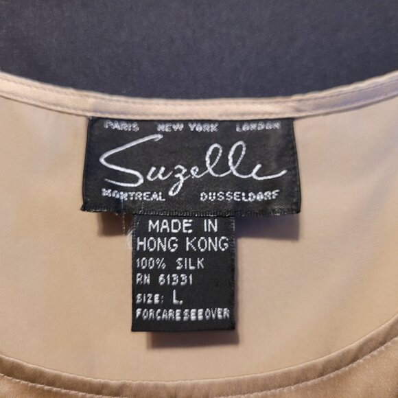 Vintage Suzelle Silk Outfit 3 Pcs Gold Tank Pants Crochet Tunic Metallic Large - Picture 8 of 13